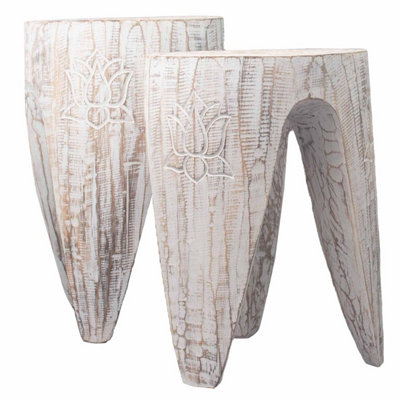 Interlocking Whitewash Table & Stool Set Of 2Versatile Modern & Rustic Decor from B&Q