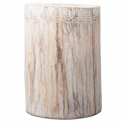 Albasia Whitewash Tribal Stool & TableRustic Handcrafted Accent Piece from B&Q