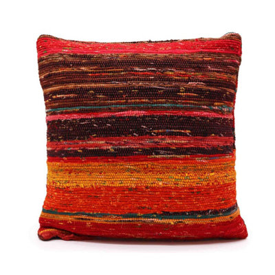 Rich Reds Rag Rug Cushion CoversHandmade Vibrant Home Decor from B&Q