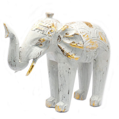 Hand-Carved White & Gold Wooden Elephant DecorBali Luck Gift from B&Q