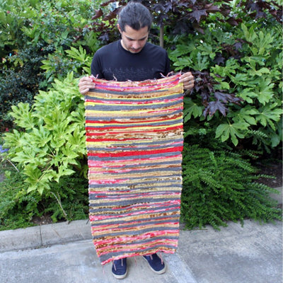 Colorful Handmade Velvet Rug 50X90CmIndian Cotton & Recycled Textile Rug from B&Q