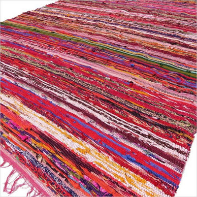 Red Luxury Rag Rug 150X90CmCozyVibrant Home Decor from B&Q