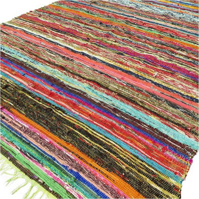 Luxury Green Rag Rug 151X90CmSoftNatural & Stylish from B&Q