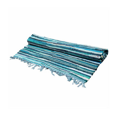 Premium Aqua Blue Rag Rug 50X90CmSoftStylish & Versatile from B&Q