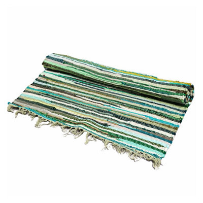 Premium Natural Green Rag Rug 150X90Cm For Living & Bedroom from B&Q