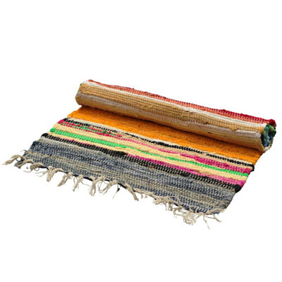 Rainbow Rag Rug 150X90CmPremium Quality & Vibrant Colors from B&Q