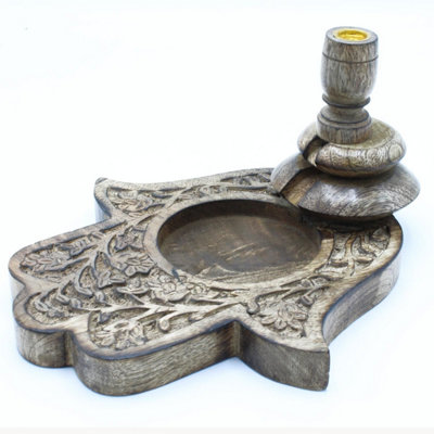 Large Mango Wood Backflow Burner With Hamsa Design For Meditation & Decor from B&Q