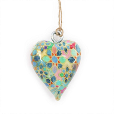 Decorative Wooden Heart With Mediterranean Tile PatternSmall Accent Piece