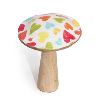 Pastel Hearts Wooden Mushroom DecorWhimsical Home Accent from B&Q