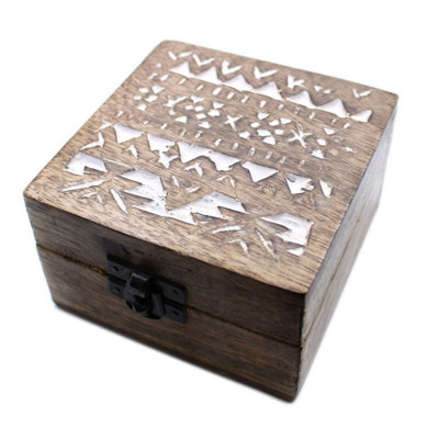 White Washed Wooden Box With Slavic DesignDecorative Storage from B&Q
