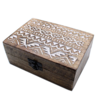 White Washed Wooden Box With Slavic Design6X4 Storage Organizer from B&Q