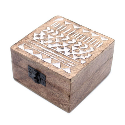White Washed Wooden Box With Aztec DesignCompact Storage & Decor from B&Q