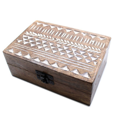 White Washed Wooden Storage Box With Aztec Design6X4 Inches from B&Q