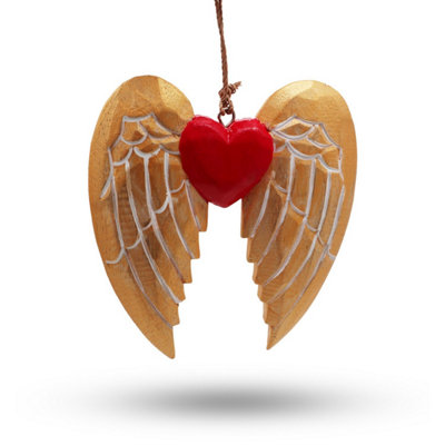 Gold Xmas Angel Wing & Heart Hand-Painted Christmas Decor Gift Set from B&Q