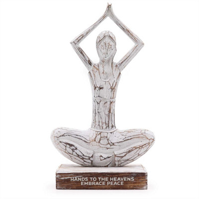 Wooden Yoga Lady DecorWhitewashHands Up PoseEmbrace Peace from B&Q