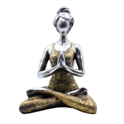 Elegant Silver & Gold Yoga Lady Figure24Cm Decorative Sculpture from B&Q