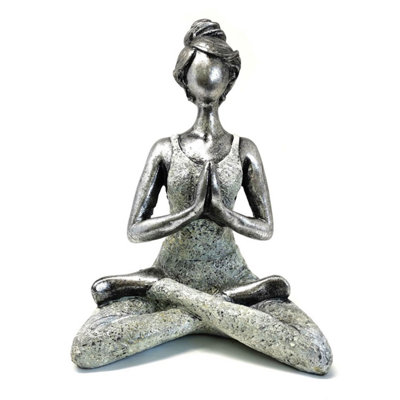 Elegant Silver & White Yoga Lady Figure24Cm For Wellness Spaces from B&Q