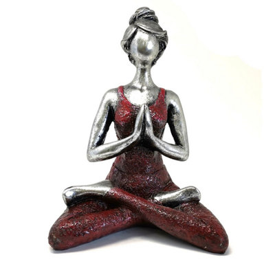 Elegant Silver & Bordeaux Yoga Lady Figurine24Cm Decor & Gift from B&Q