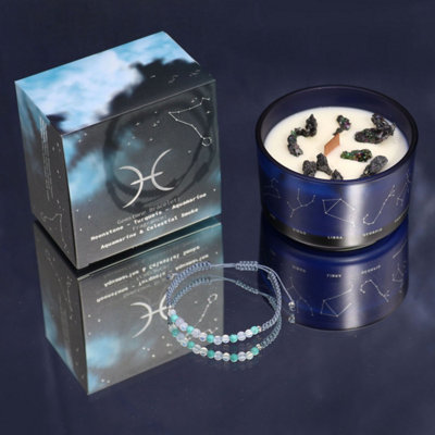Pisces Zodiac Crystal Candle & Gemstone Bracelet Set from B&Q