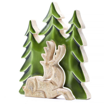 Lost In The Forest Stag 3D Wooden DecorMango WoodEnamel23X20Cm from B&Q