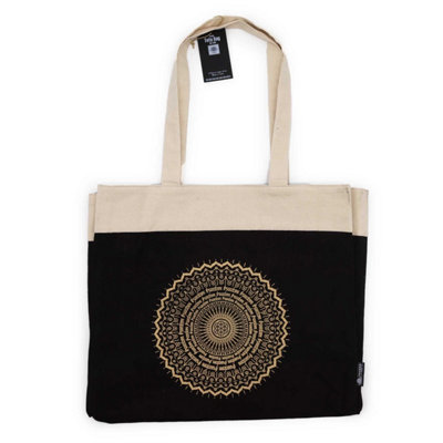  - Oversized Stonewash Cotton Tote Bag With Mandala & Sanskrit Art