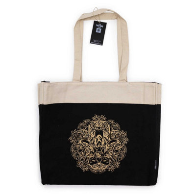  - Oversized Chocolate Stonewash Tote Bag With Hamsa HandHandmade In India