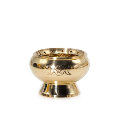  - Charcoal Incense Jar With Triple Moon PentagramHandmade Brass7Cm