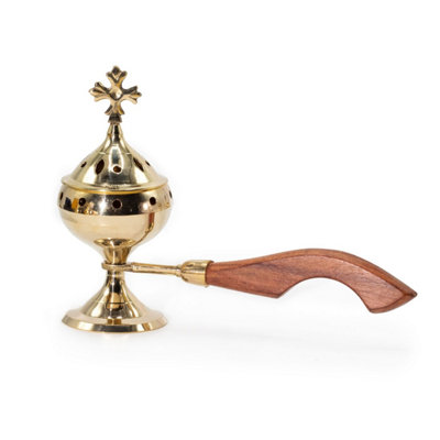 Cross Censer Incense Burner With Wooden HandleBrass & Elegant Design from B&Q