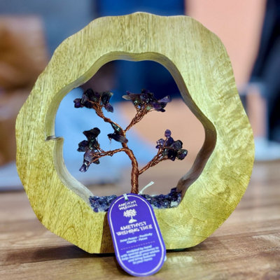 Handcrafted Amethyst Gemstone Tree In Mango Wood RingCalm & Balance from B&Q
