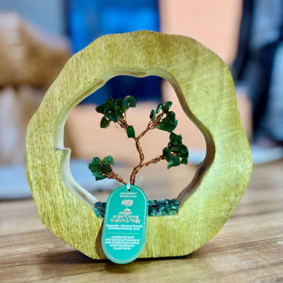 Handcrafted Green Aventurine Gemstone Tree On Mango Wood Ring from B&Q