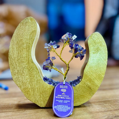 Amethyst Gemstone Tree Garden In Mango Wood RingHandcrafted Decor from B&Q