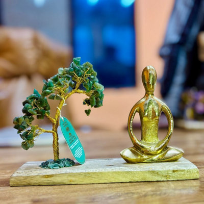 Green Aventurine Gemstone Yoga Garden With Tree & Padmasana Figurine from B&Q