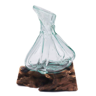 Molten Glass Mini Decanter On Reclaimed WoodHandcrafted Bali Art from B&Q