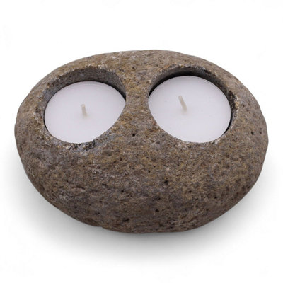 Natural Riverstone Candle HolderDouble NightlightHandcrafted & Unique from B&Q