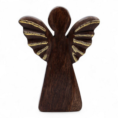 Medium Mango Wood Angel DecorGold FinishHand-CarvedElegant Home Accent from B&Q