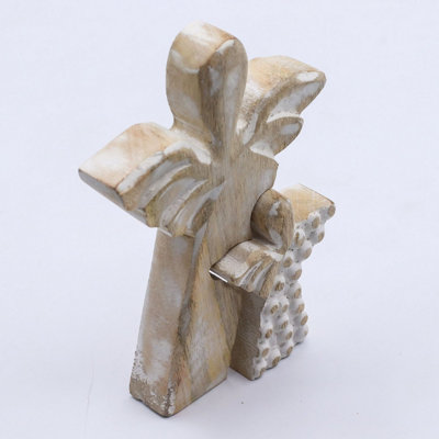 Whitewash Mango Wood Angel FigurineLove & Protection Gift from B&Q