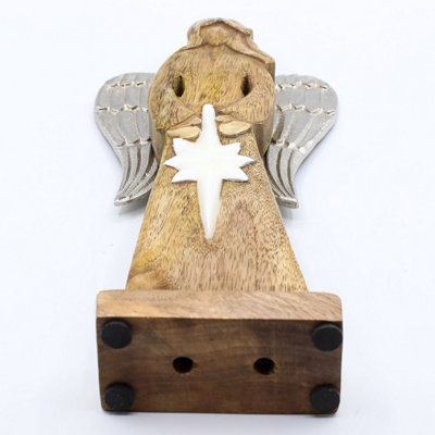 Large Mango Wood Angel With Metal Wings & Enamel StarHome Decor & Gift from B&Q