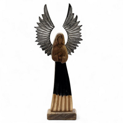 Large Mango Wood Guardian Angel With Metal Wings & Enamel Detail40Cm Tall from B&Q