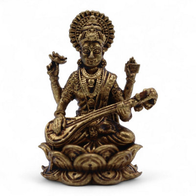 Brass Miniature Goddess Saraswati49mmHandcraftedWisdom & Learning Symbol from B&Q