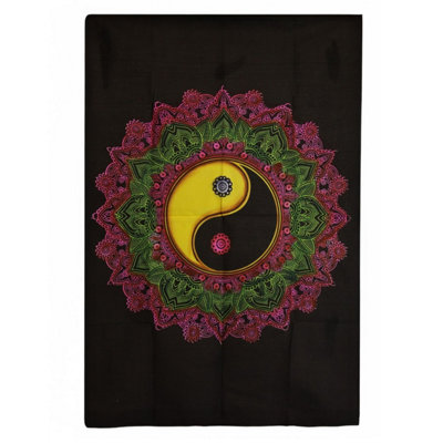 Cotton Wall Art 70X110CmYin & Yang MandalaVibrant Pink & Green from B&Q