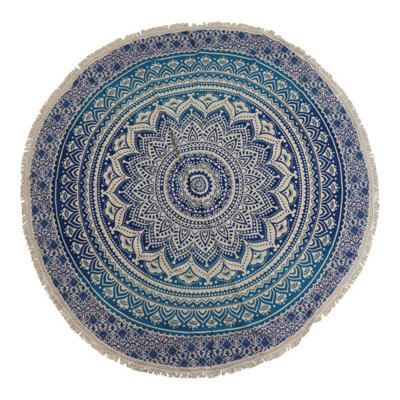 Blue Mandala Roundie Cotton Wall Decor130CmBoho & Meditation Mat from B&Q