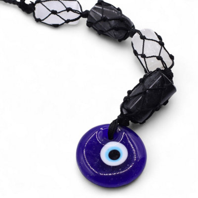  - Black Tourmaline & Selenite Evil Eye Pendant For Protection