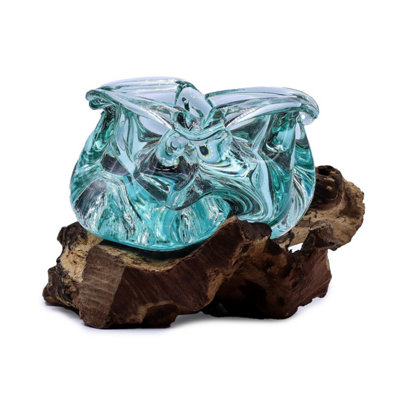 Molten Glass & Wood Ashtray Candle Holder 23CmIndonesian Craft from B&Q
