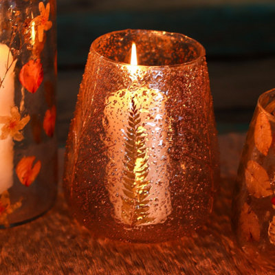 Natural Floral Glass Candle HolderLarge BowlPino (15X12Cm)
