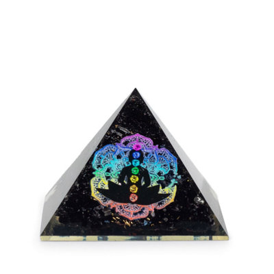  - Small Organite Pyramid With Chakra Buddha & Black Tourmaline Chips5.5X4.5Cm