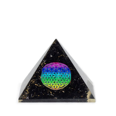  - Small Flower Of Life Orgone Pyramid With Black Tourmaline Chips (5.5X4.5Cm)