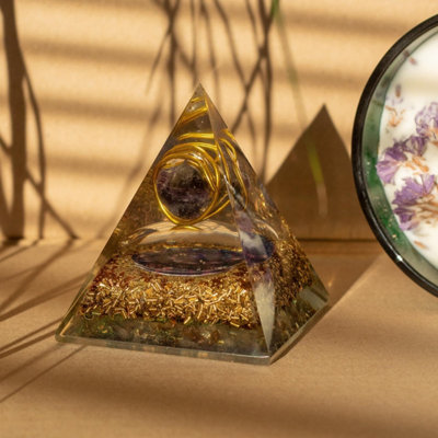 - Amethyst Copper Orgone Pyramid 7X6Cm For Energy & Meditation
