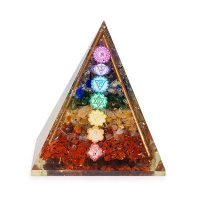  - Med Organite Pyramid 7X6Cm With Copper Bars & 7 Chakra Chips
