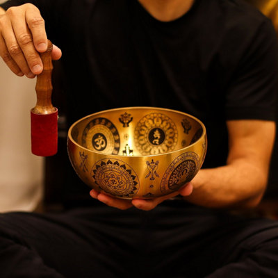 Pure Brass Etched Yogi Singing Bowls Set Of 4 For Meditation & Sound Therapy from B&Q