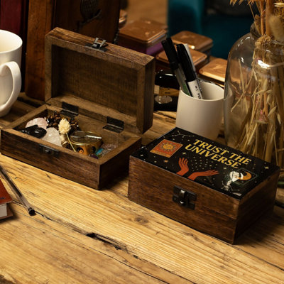 Trust The Universe Enamelled Mango Wood BoxSpiritual Storage from B&Q